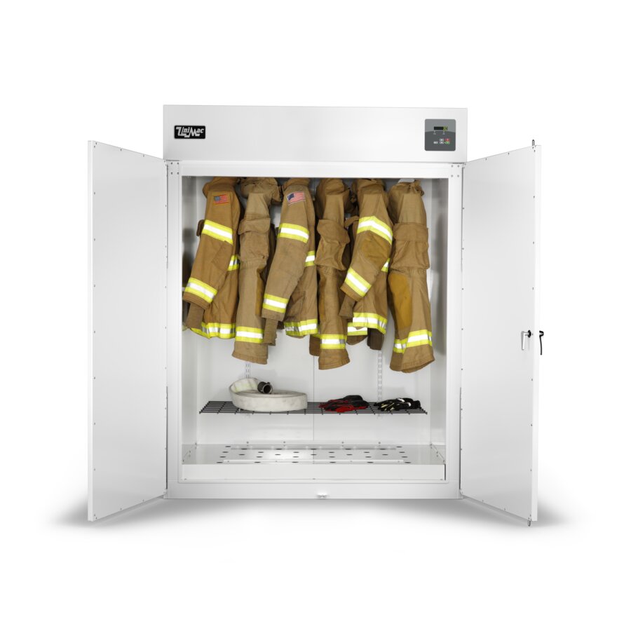 UniMac UTGC Firefighter PPE Drying Cabinet with turnout gear and shelf